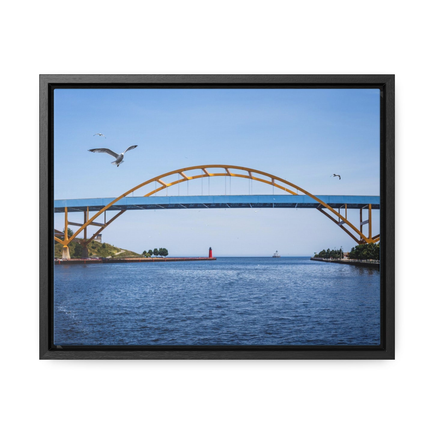 Milwaukee, Wisconsin's Hoan Bridge et mouettes, photographie encadrée sur toile