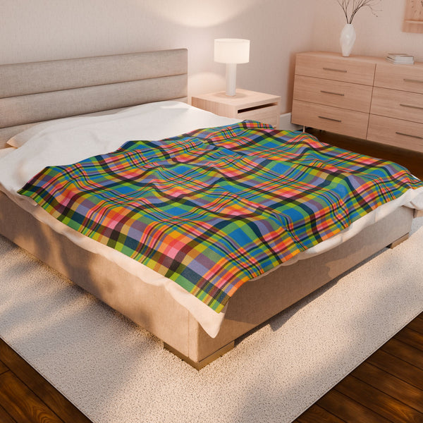 60" × 80" Queer Pride Plaid Velveteen Plush Blanket
