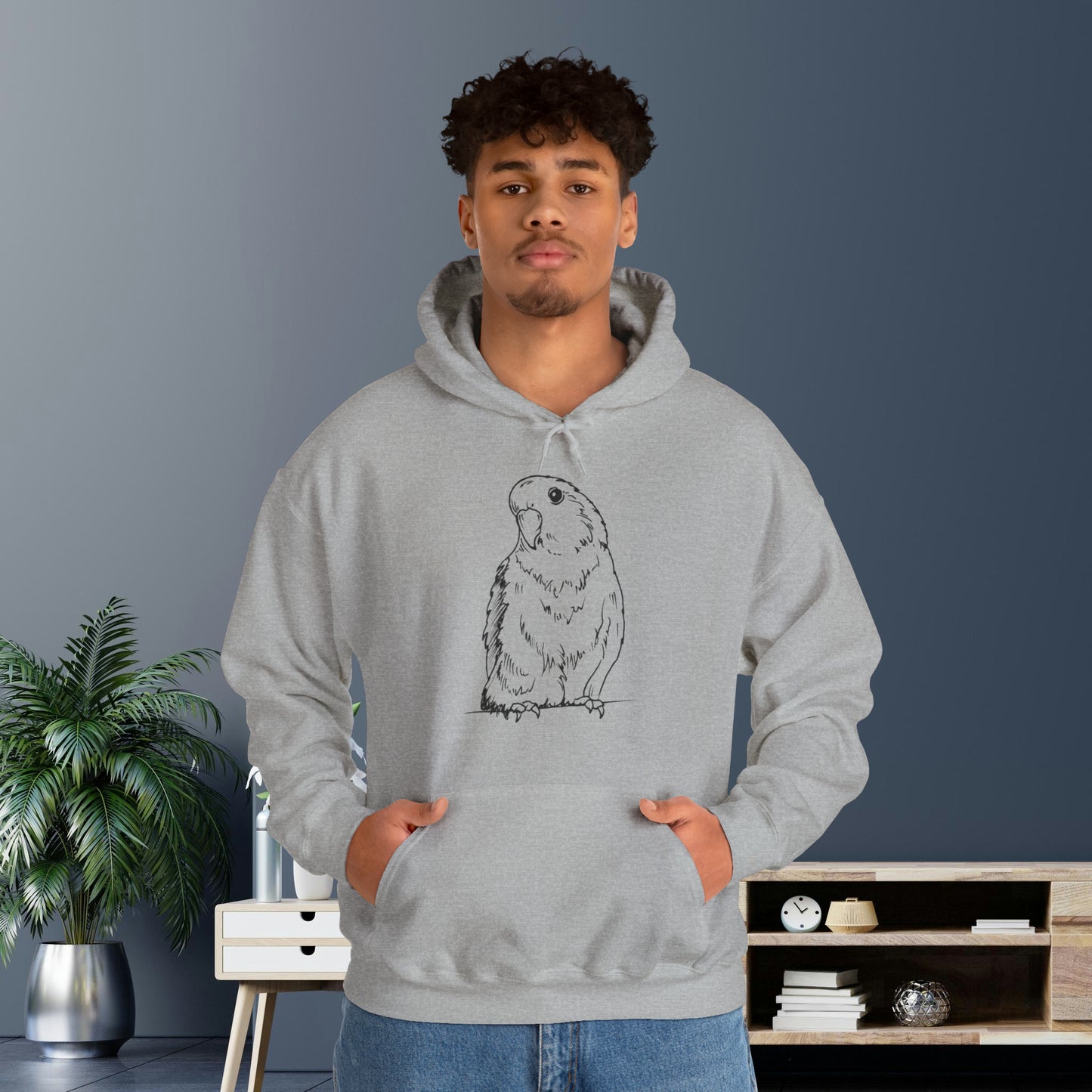 Floofball Lovebird, Line Art Hoodie