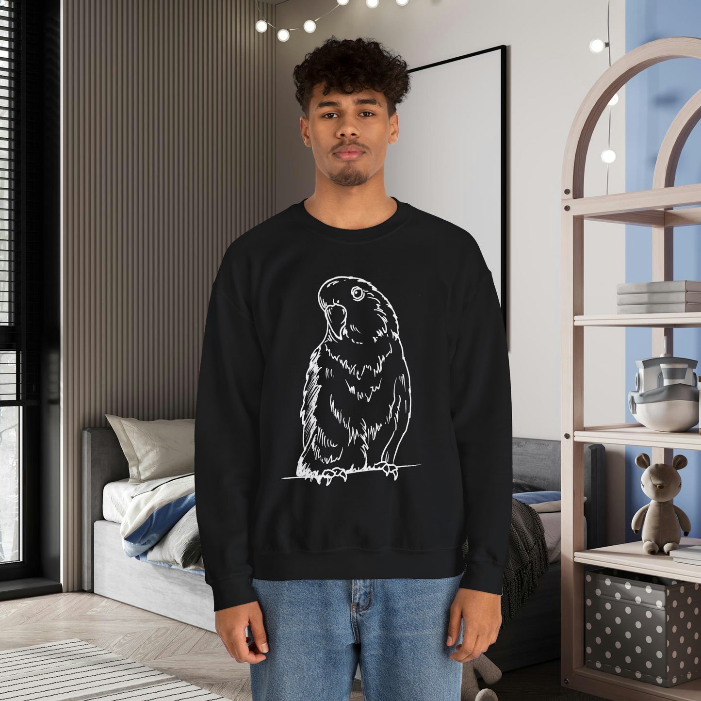 Floofball Lovebird, Line Art Crew Neck Sweatshirt
