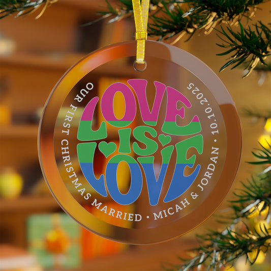 Custom Glass Love is Love Polysexual Pride 3.5" Circle Ornaments