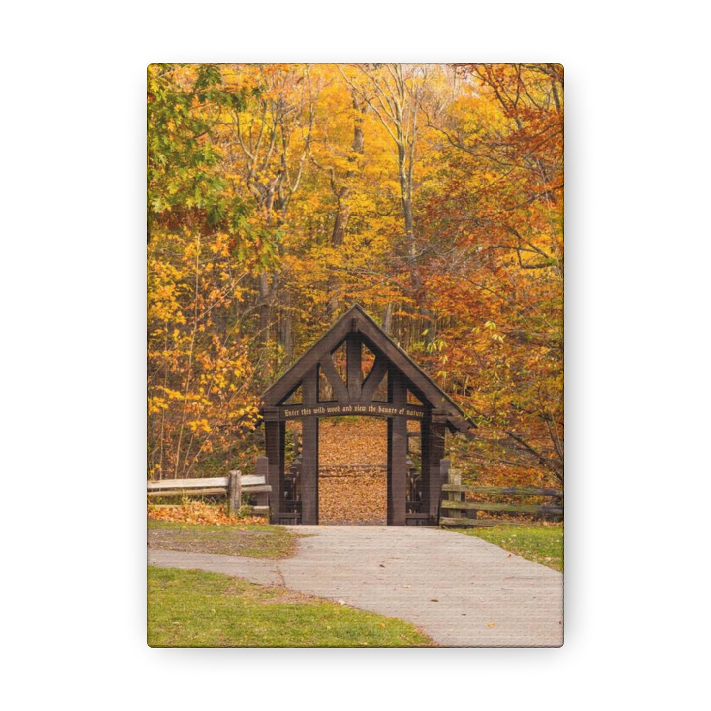 Seven Bridges Trail’s Covered Bridge at Grant Park in South Milwaukee Wisconsin, Photography Canvas Wrap Wall Art