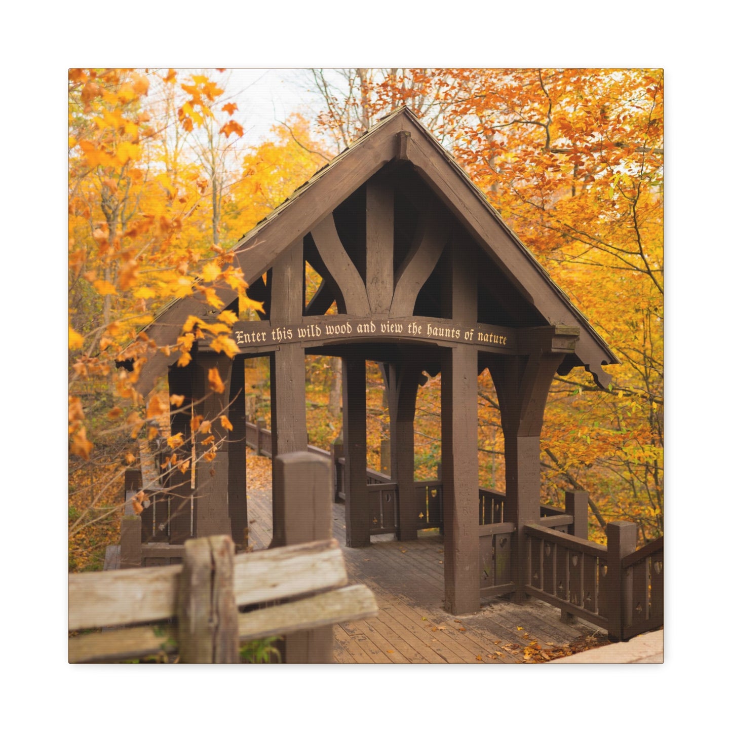 7 Bridges Trail’s Covered Bridge at Grant Park in South Milwaukee Wisconsin, Photography Canvas Wrap Wall Art