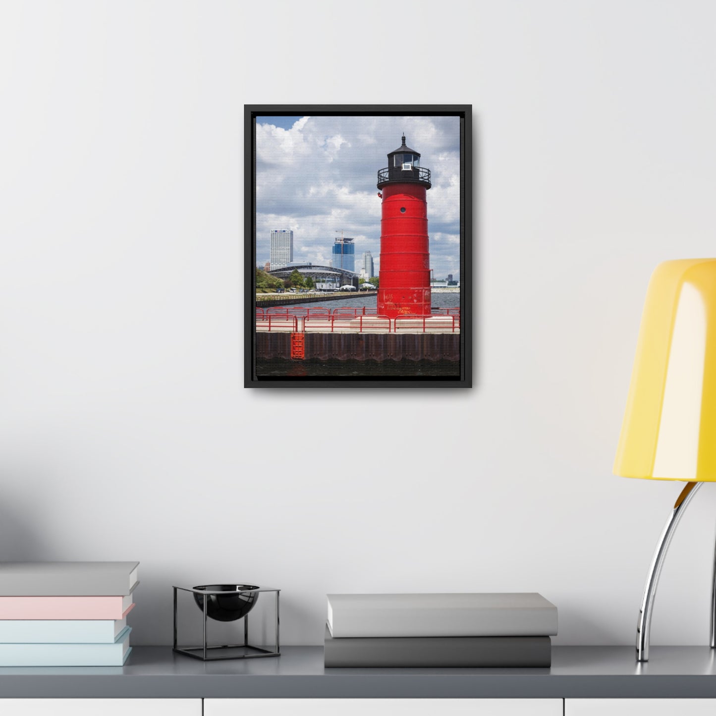 Phare et horizon de Milwaukee Wisconsin ; Milwaukee Pierhead Light, Photographie Encadrée Toile Wrap Wall Art