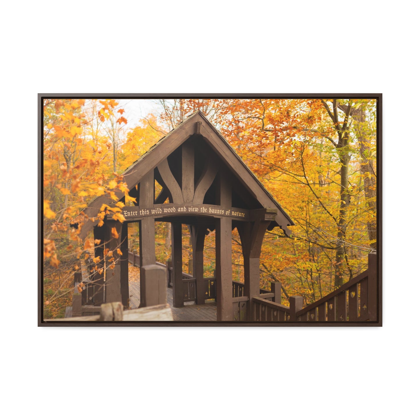 7 Bridges Trail’s Covered Bridge at Grant Park in South Milwaukee Wisconsin, Photography Framed Canvas Wrap Wall Art