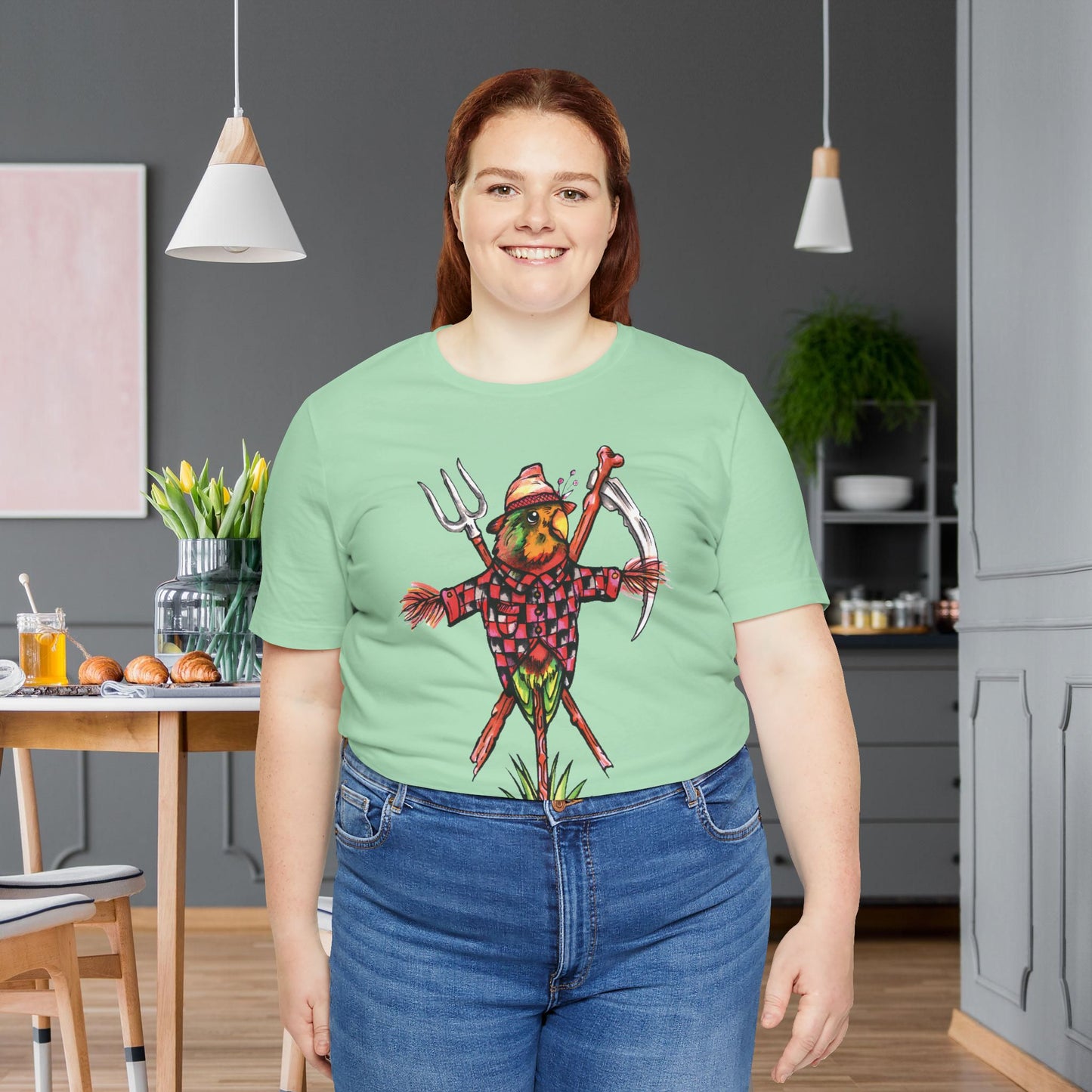 Scarecrow Lovebird, Hand-Drawn & Hand-Colored Tee