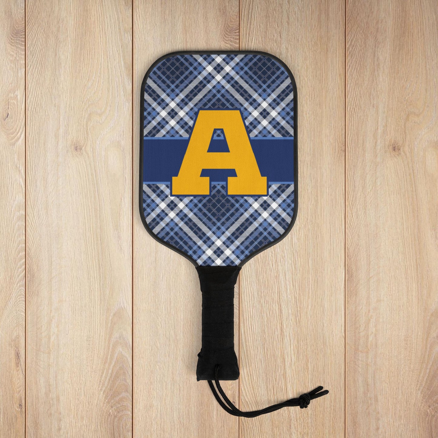 Blue Plaid Initial Pickleball Paddles