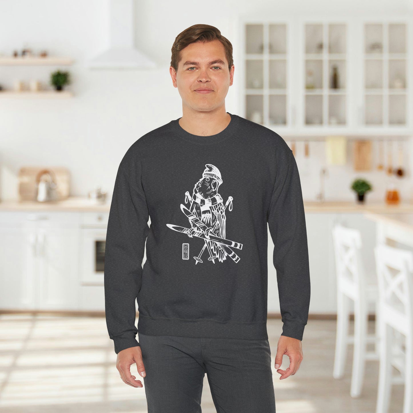 Lovebird va a esquiar, sudadera con cuello redondo Line Art