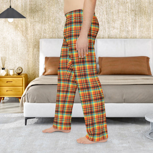 Men’s Orange, Teal & Yellow Santa Claus IN Plaid Pajama Pants