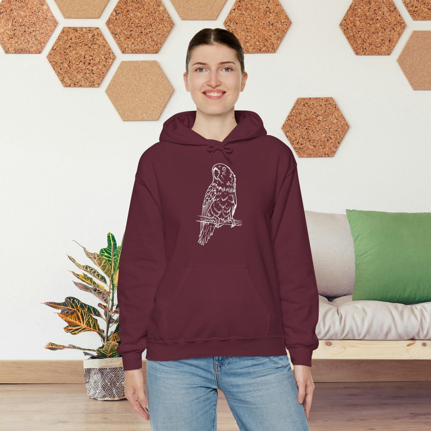 Lovebird Cutie Pie, Line Art Hoodie