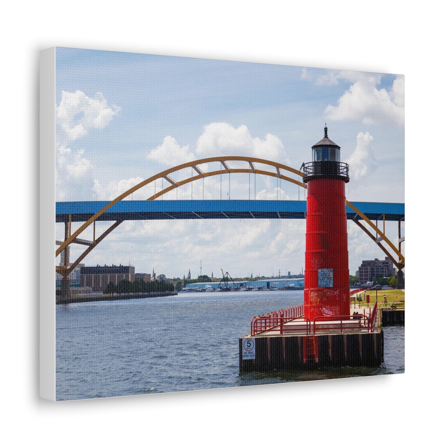Puente y faro de Milwaukee Wisconsin Hoan; Milwaukee Pierhead Light, fotografía lienzo envoltura arte de pared