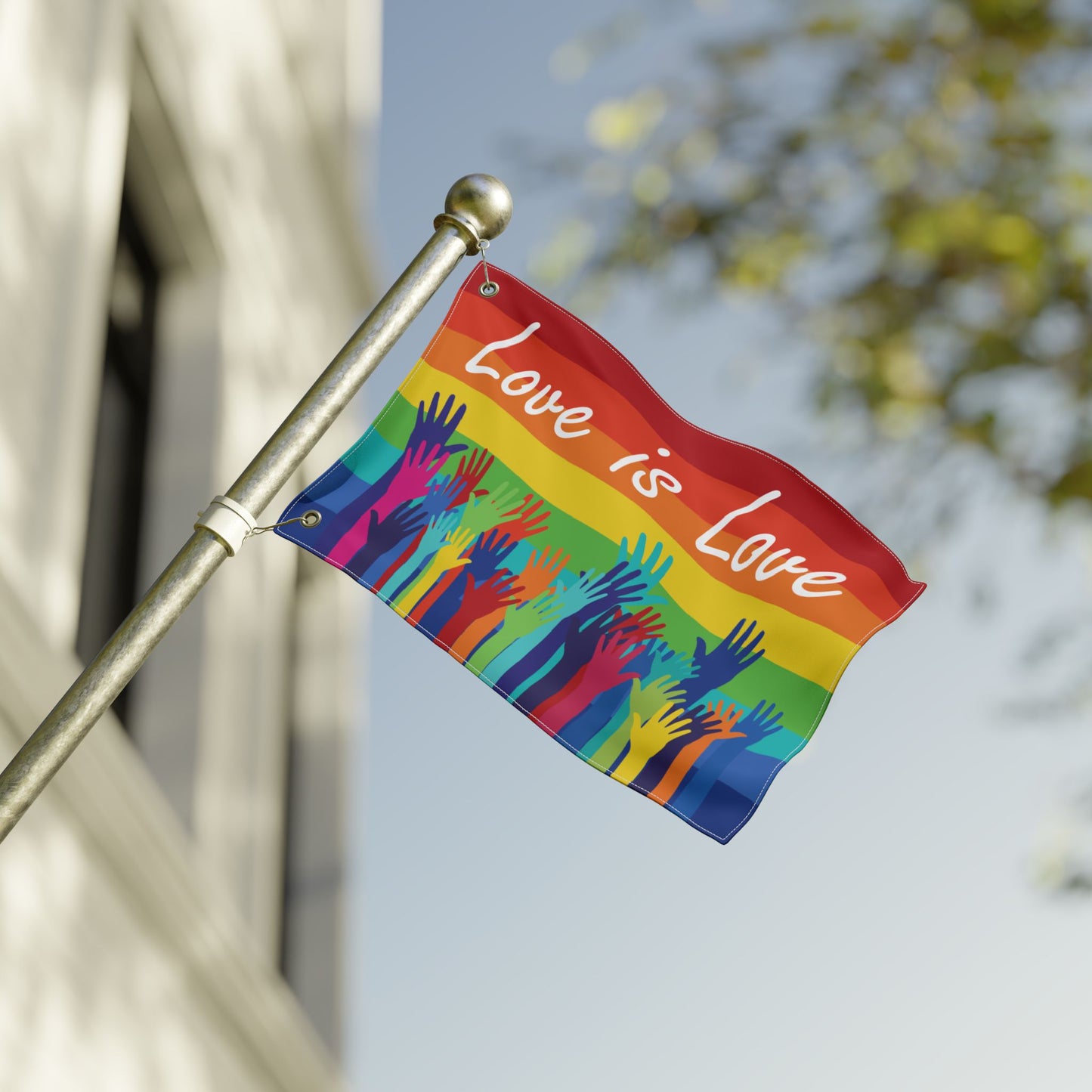 Love Is Love Double-Sided Rainbow Pride Flag with Grommets