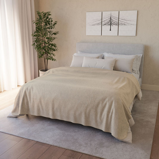 60" × 80" Beige Khaki & Cream Gingham Fleece Sherpa Blanket