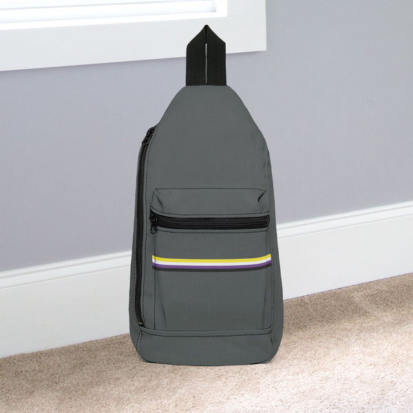 14.5" × 9'' Non-Binary Pride Grey Minimalist Cross Body Sling Bag