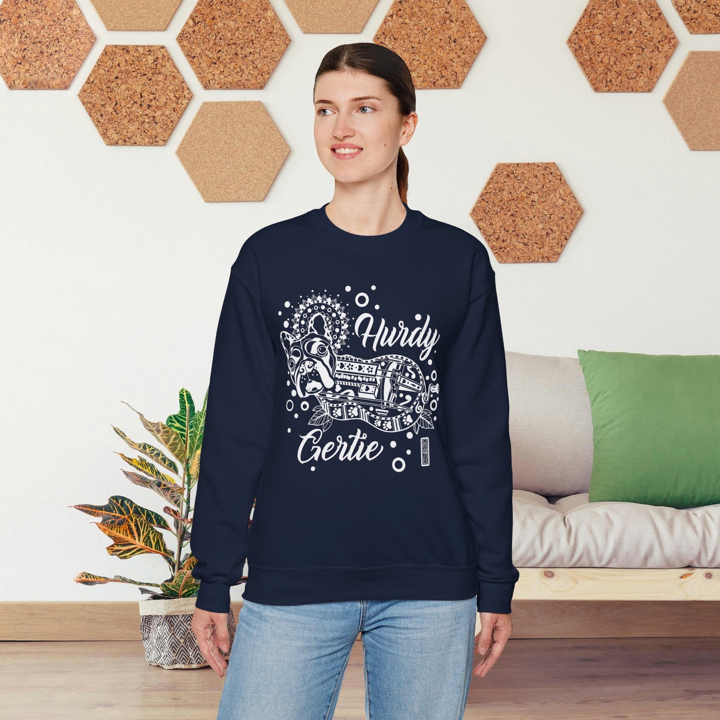 Hurdy Gertie Crew Neck Sweatshirt, Frenchton Dog Line Art Sweat Shirt