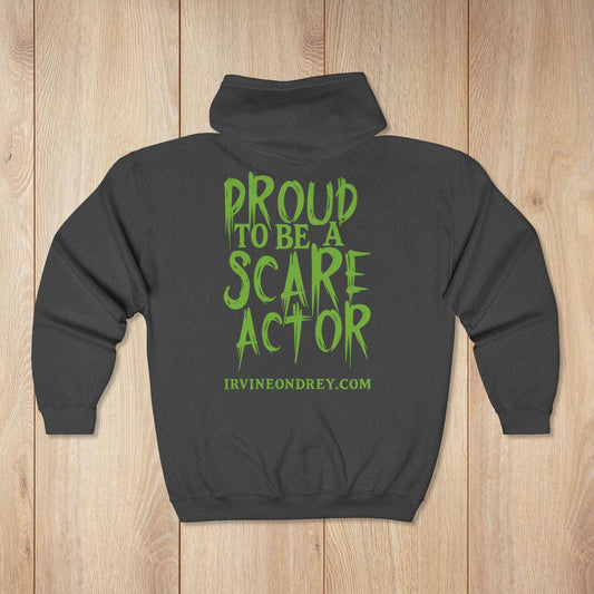 Dark Heather Proud to Be a Scare Actor Personalized Zip Hoodie • Irvine Ondrey Engineering