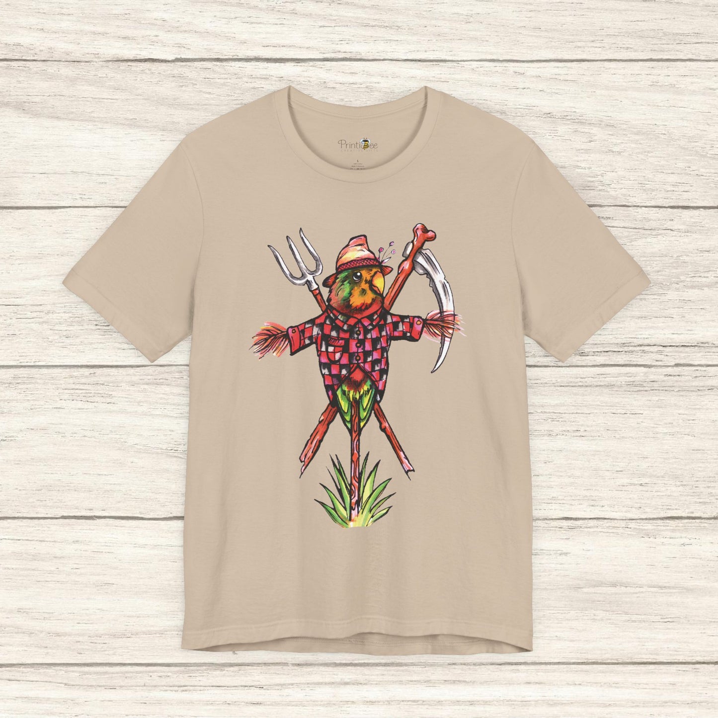 Scarecrow Lovebird, Hand-Drawn & Hand-Colored Tee