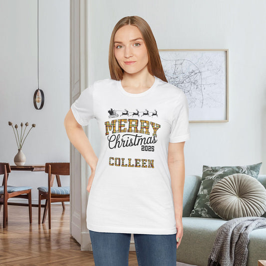 White Custom Christmas Green & Gold Green Bay WI Plaid Pajama Tee Top