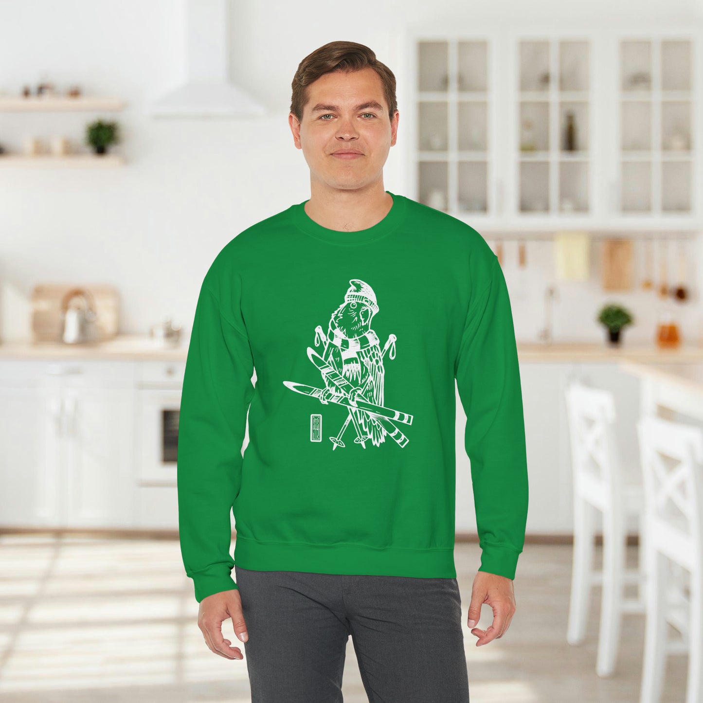 Lovebird va a esquiar, sudadera con cuello redondo Line Art
