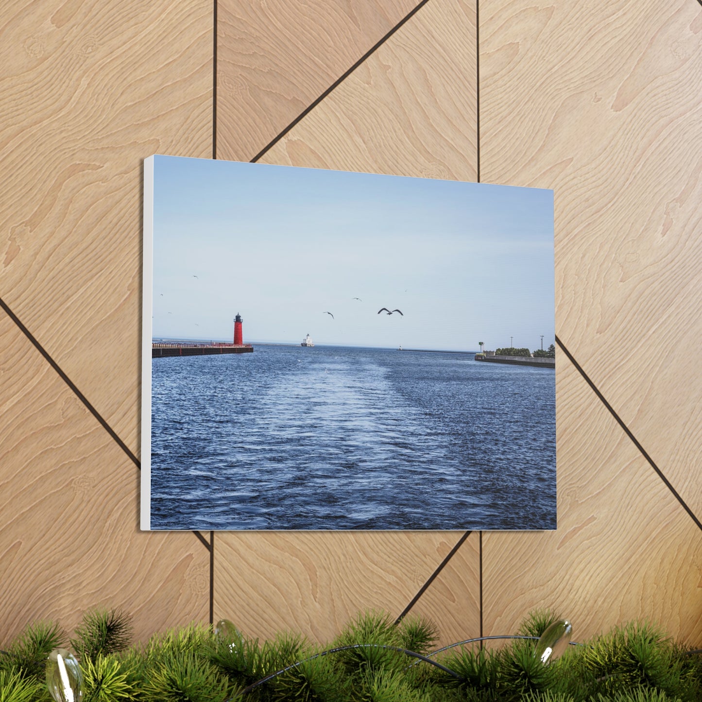 Milwaukee Pierhead Light & Breakwater Lighthouse avec mouettes, photographie sur toile Wrap Wall Art