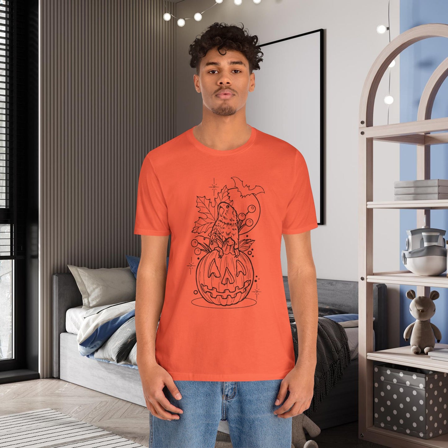Lovebird on a Jack-o-Lantern, Line Art Tee