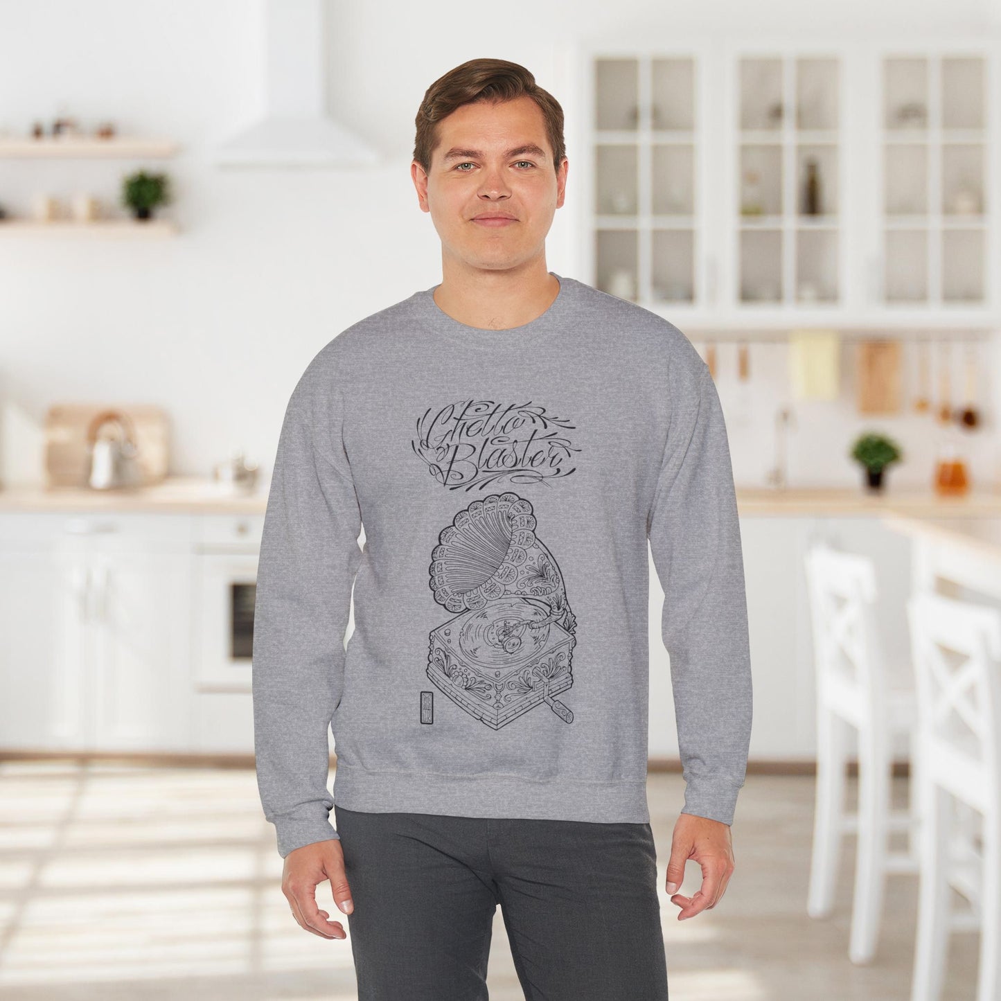 Ghetto Blaster, sudadera con cuello redondo y arte lineal