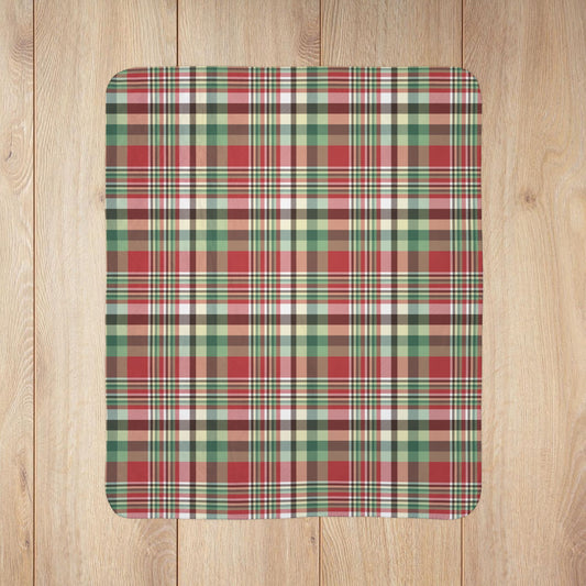 Christmas Maroon & Green Plaid Fleece Sherpa Blanket