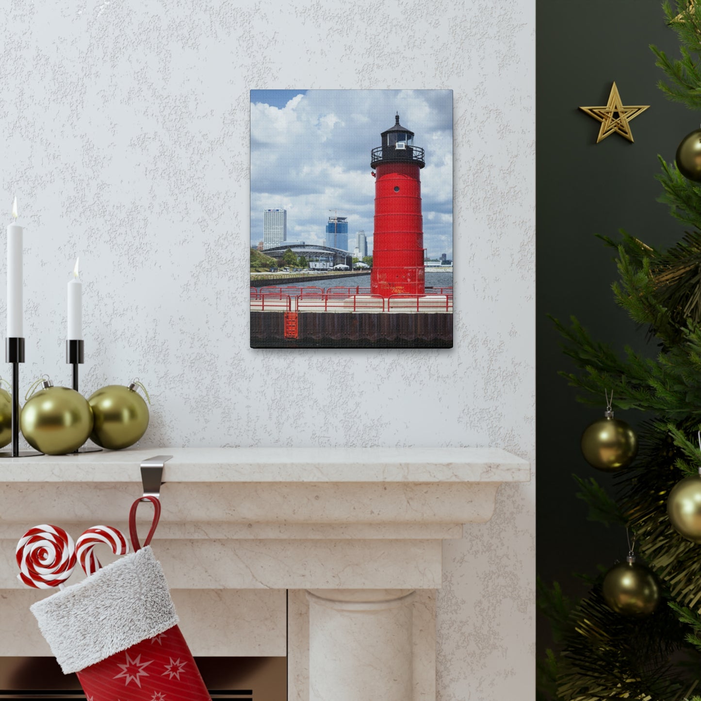 Phare et horizon de Milwaukee Wisconsin ; Milwaukee Pierhead Light, Photographie Toile Wrap Wall Art