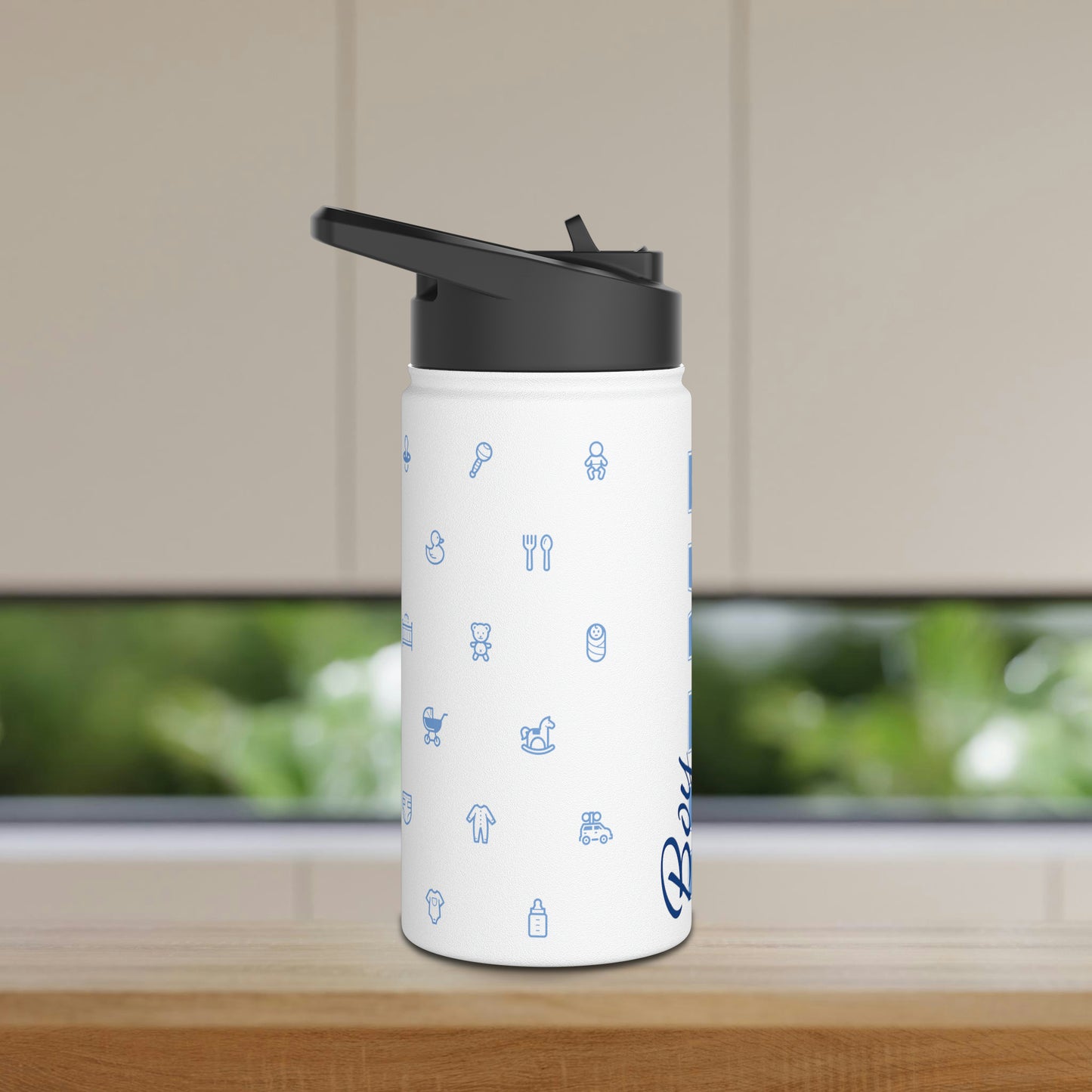 Boy Mama EST. 2023 Stainless-Steel Water Bottle with Built-In Straw, 12oz, 18oz & 32oz