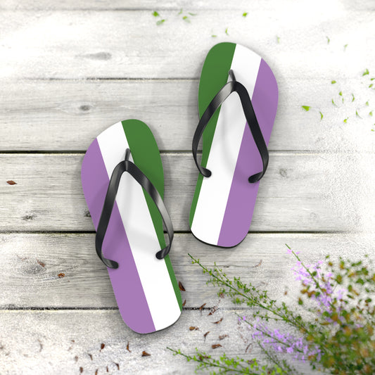 L Black sole Genderqueer Pride Flip Flops