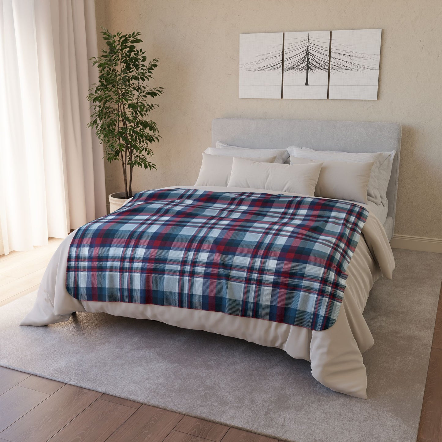Nautical Blue Plaid Fleece Sherpa Blanket