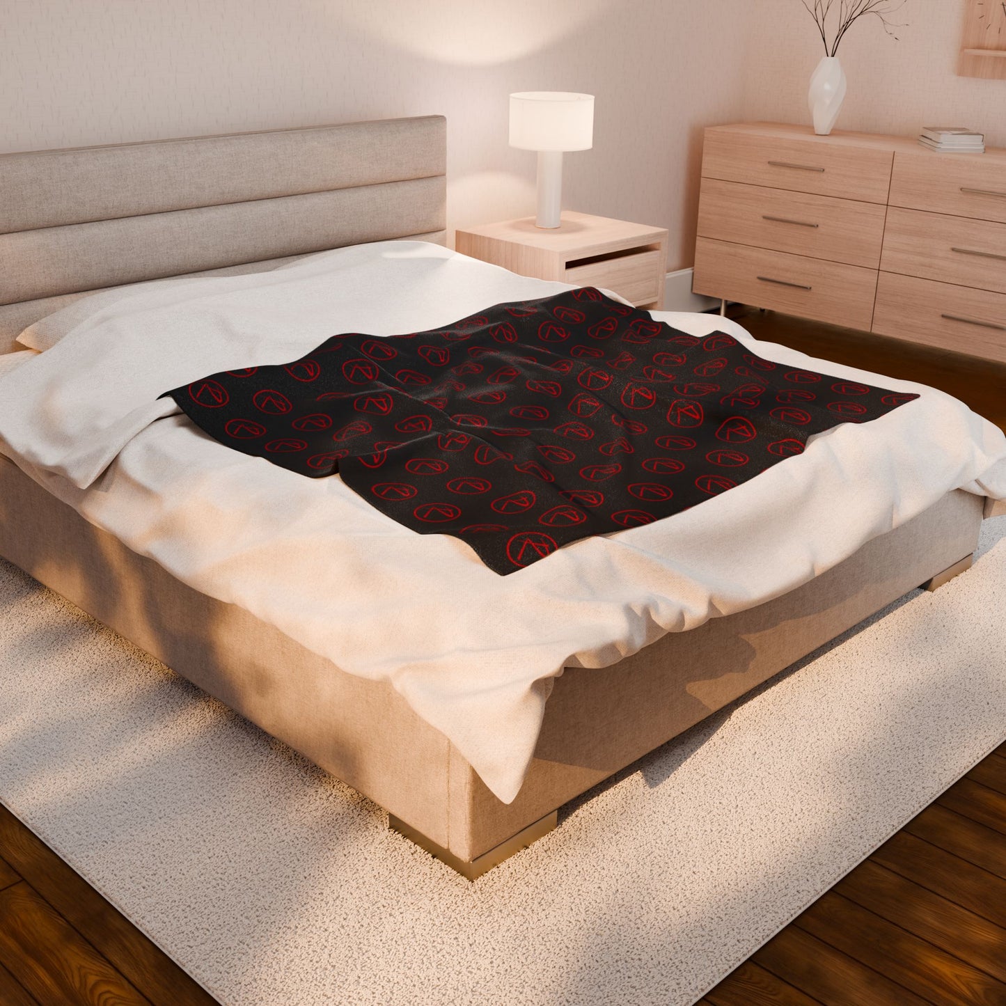 Velveteen Plush Rambler Red Logo Black Blanket