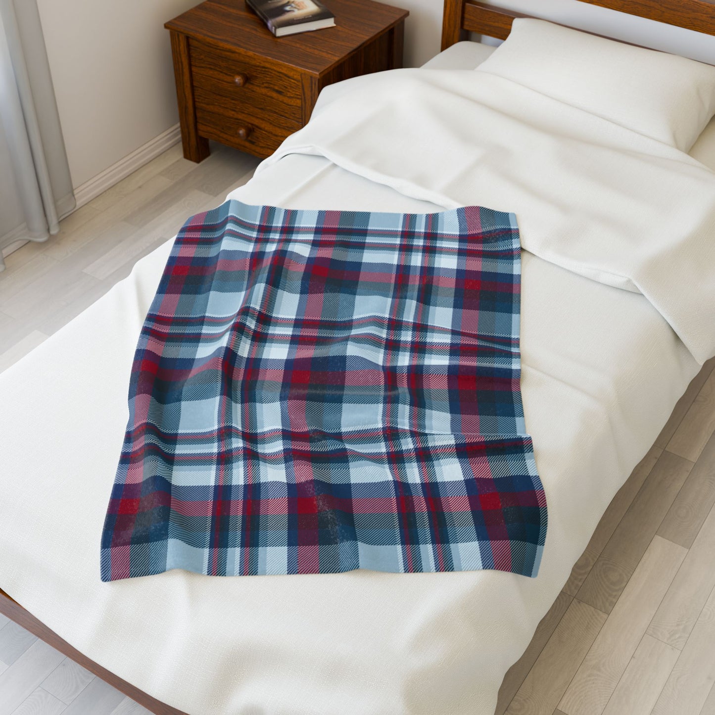 Nautical Blue Plaid Velveteen Plush Blanket