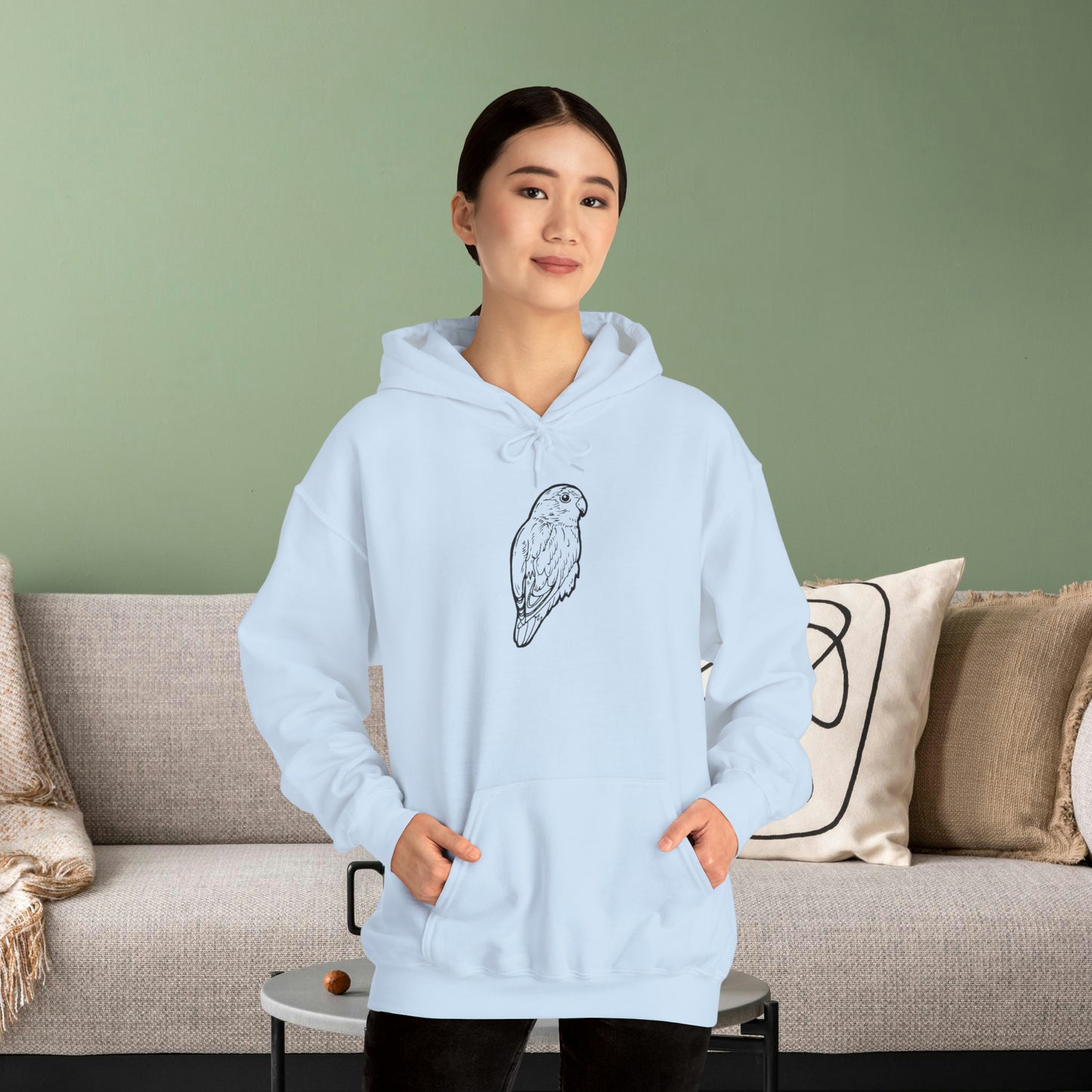 Cuddly Lovebird, Line Art Hoodie
