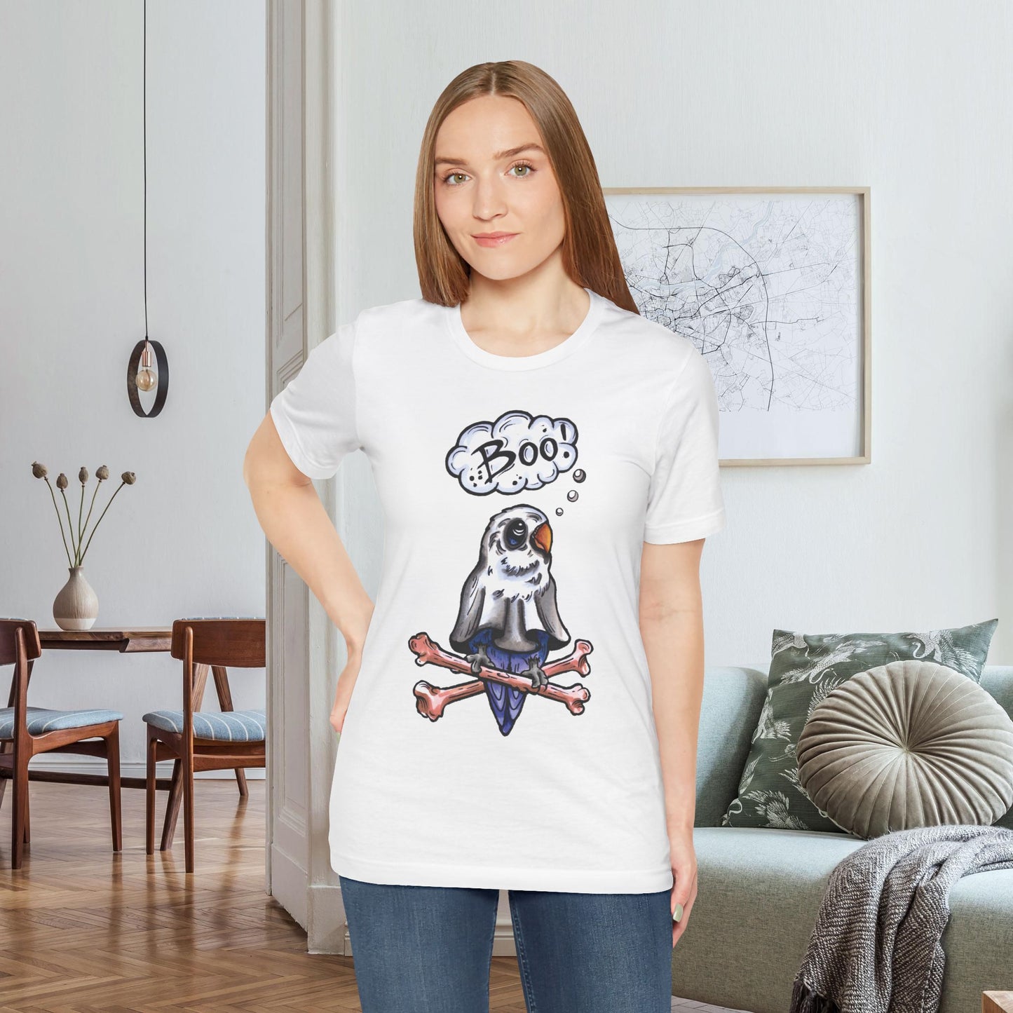 Ghost Lovebird Boo! Hand-Drawn & Hand-Colored Tee