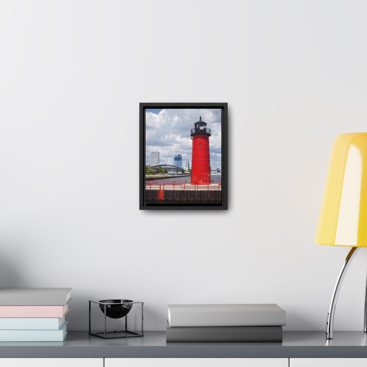 Phare et horizon de Milwaukee Wisconsin ; Milwaukee Pierhead Light, Photographie Encadrée Toile Wrap Wall Art