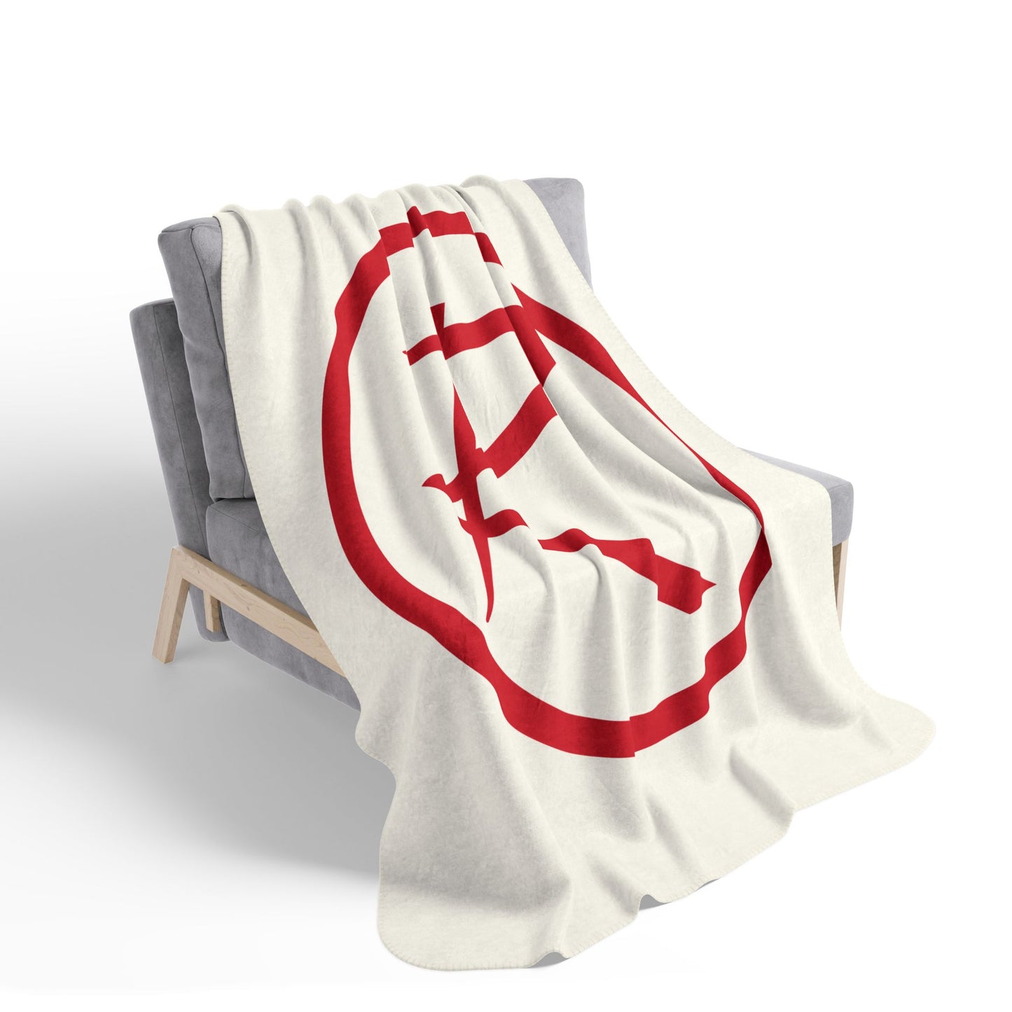Rambler Red Logo Cream Fleece Sherpa Blanket