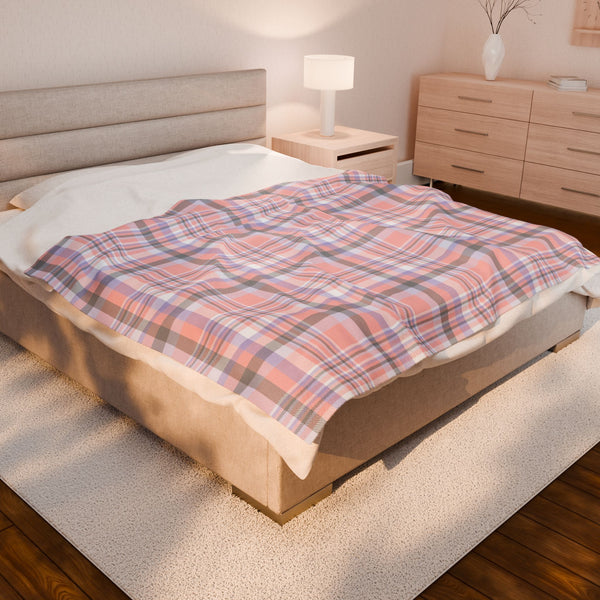 60" × 80" Cupioromantic Pride Plaid Velveteen Plush Blanket