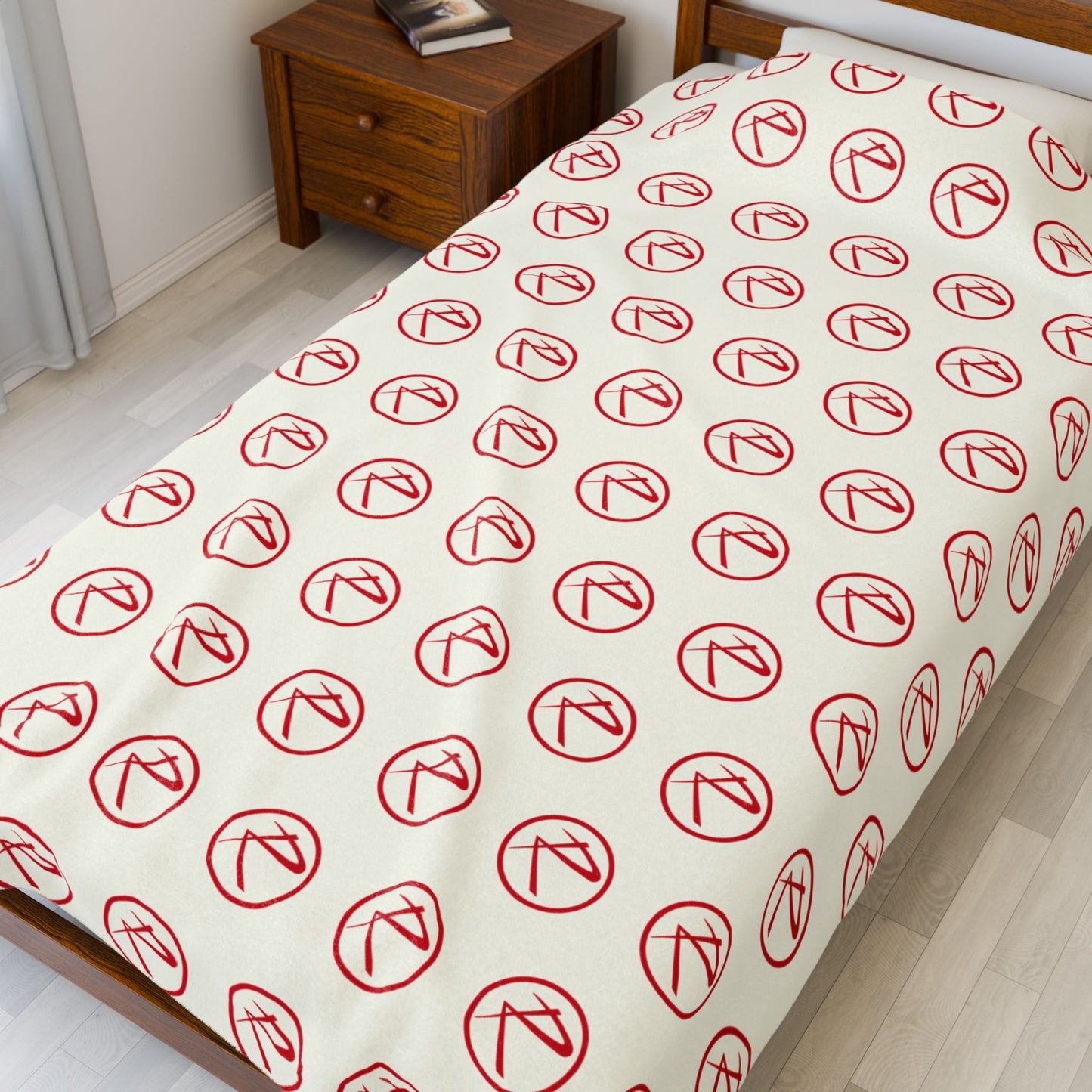 Velveteen Plush Red Rambler Logo Ivory Blanket