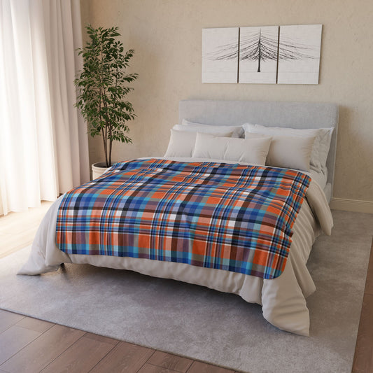 Orange & Blue Sandusky OH Plaid Fleece Sherpa Blanket