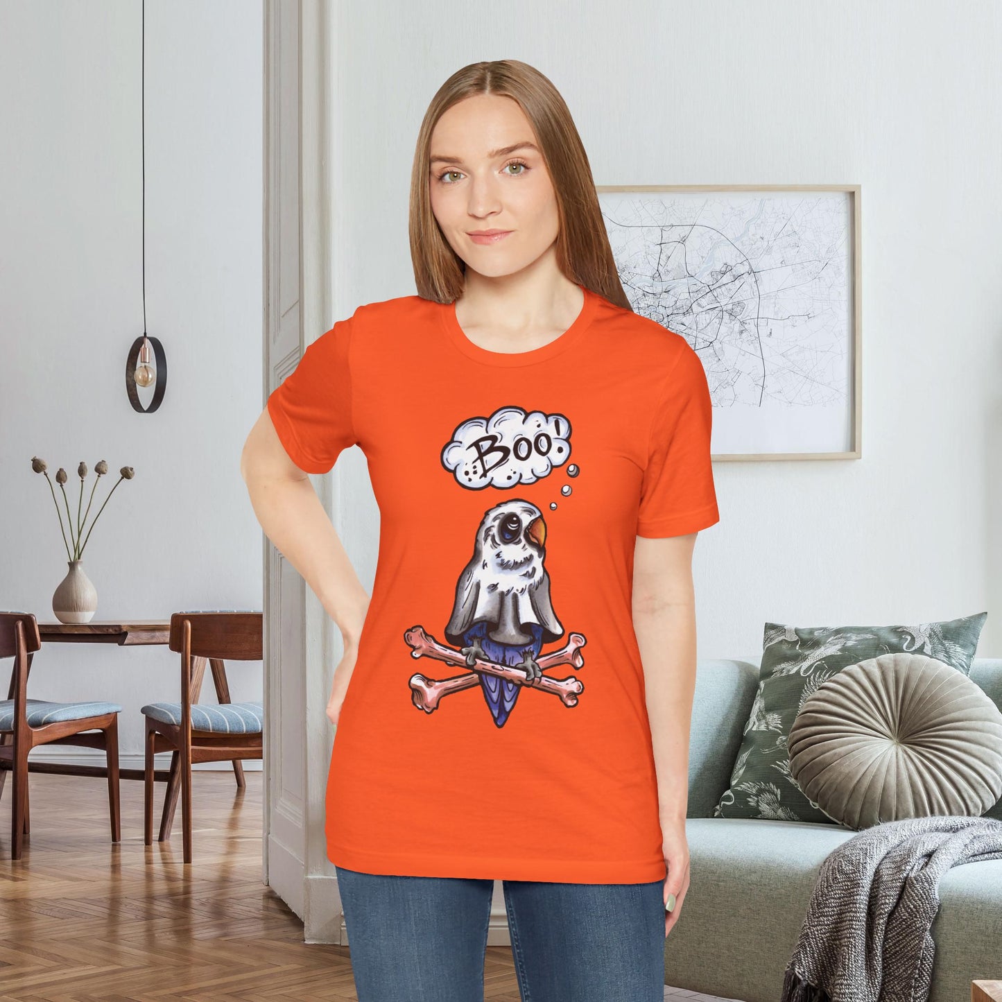 Ghost Lovebird Boo! Hand-Drawn & Hand-Colored Tee