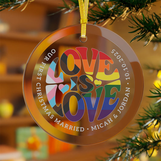 Custom Glass Love is Love Rainbow Progress Pride 3.5" Circle Ornaments