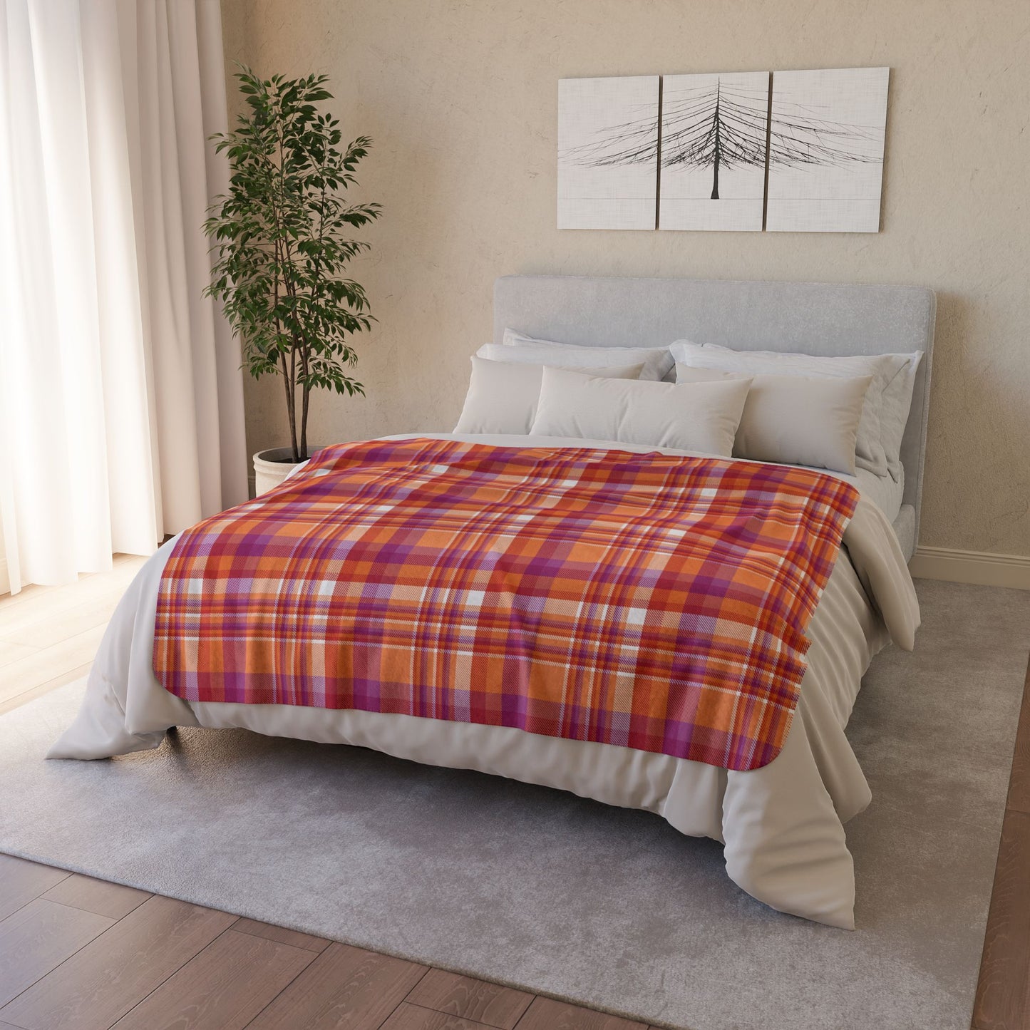 Lesbian Pride Plaid Fleece Sherpa Blanket