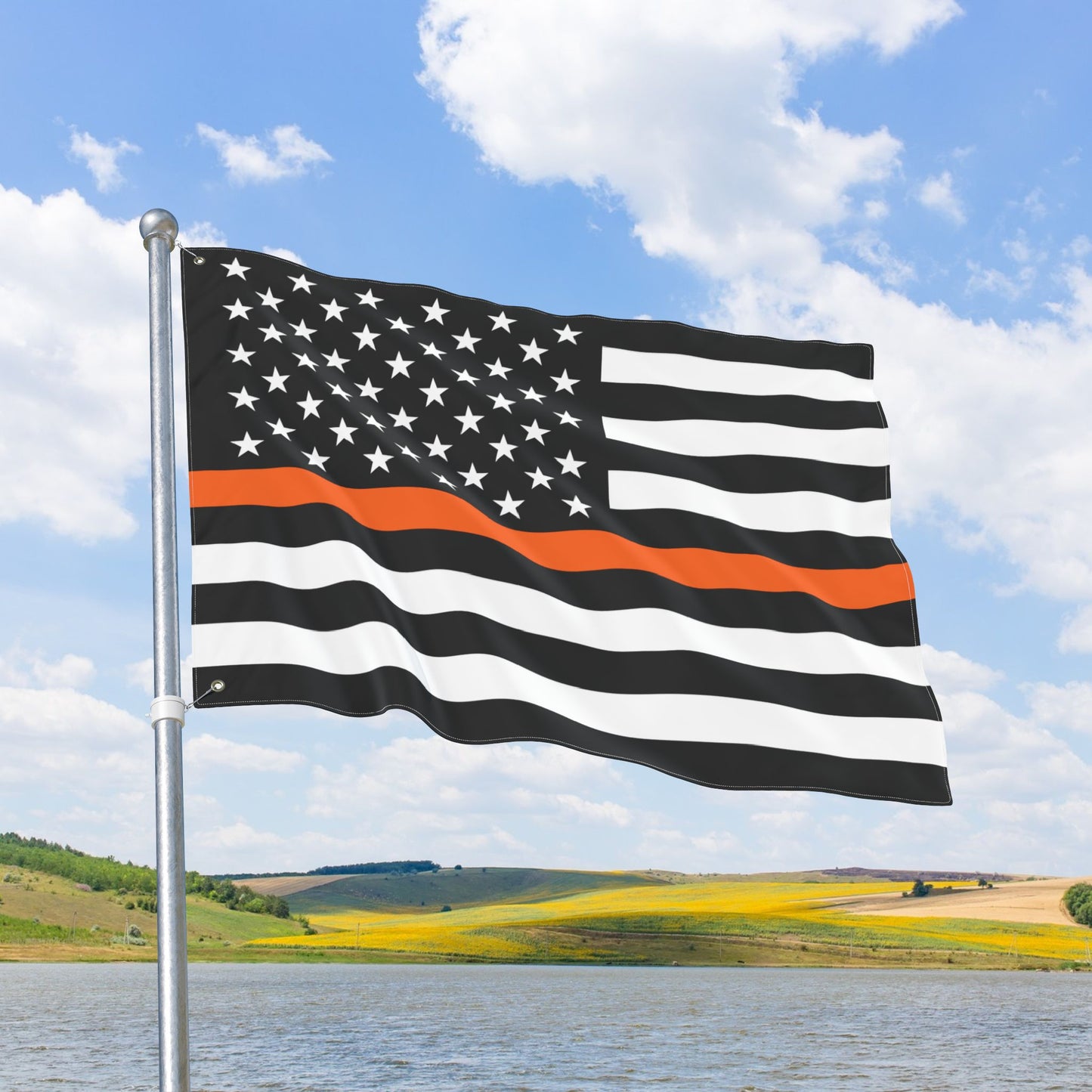 USA Thin Orange Line American Flag with Grommets