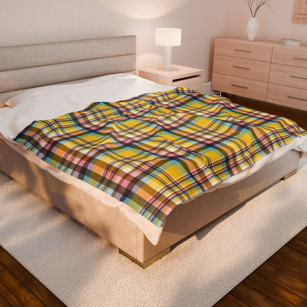 60" × 80" Rainbow Intersex Progress Pride Plaid Velveteen Plush Blanket
