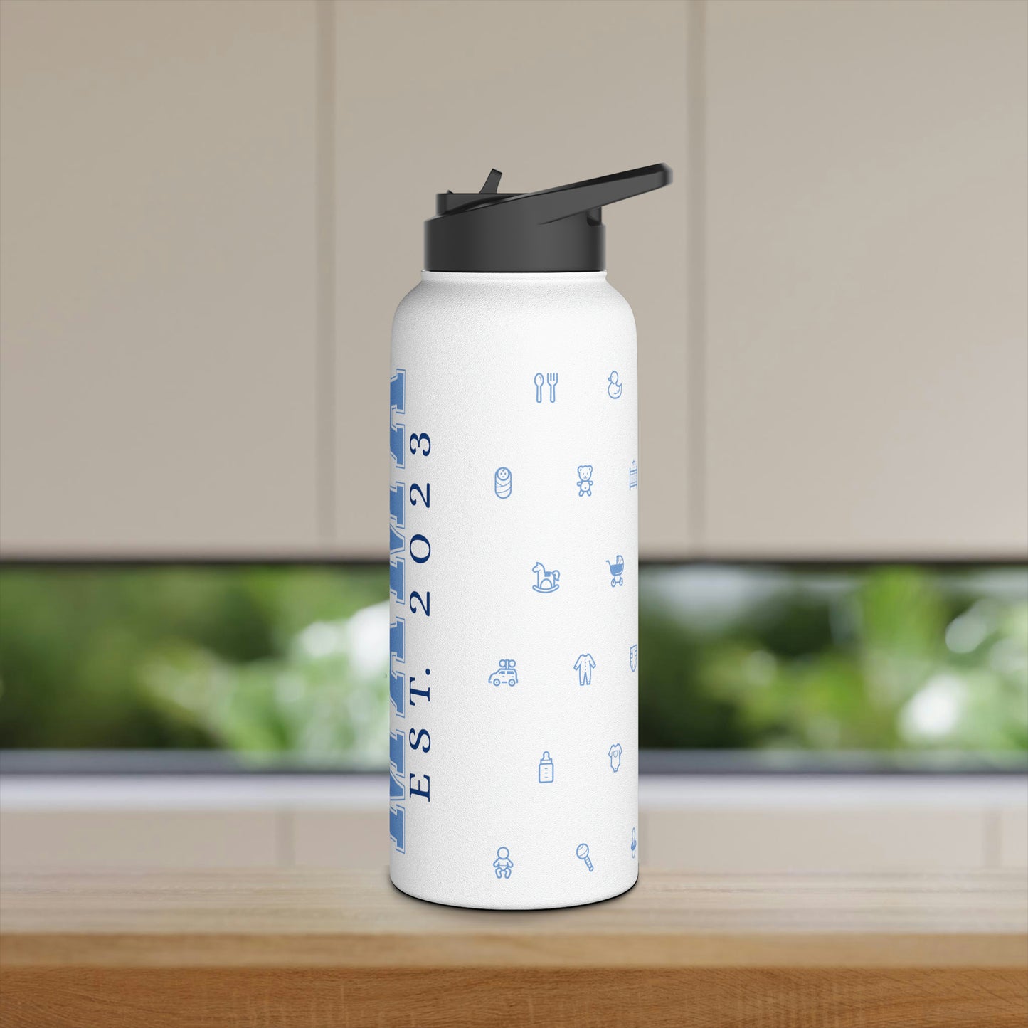 Boy Mama EST. 2023 Stainless-Steel Water Bottle with Built-In Straw, 12oz, 18oz & 32oz
