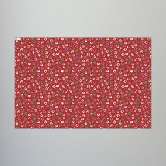 Christmas Red & White Paw Print Detroit MI Gift Wrapping Paper Roll