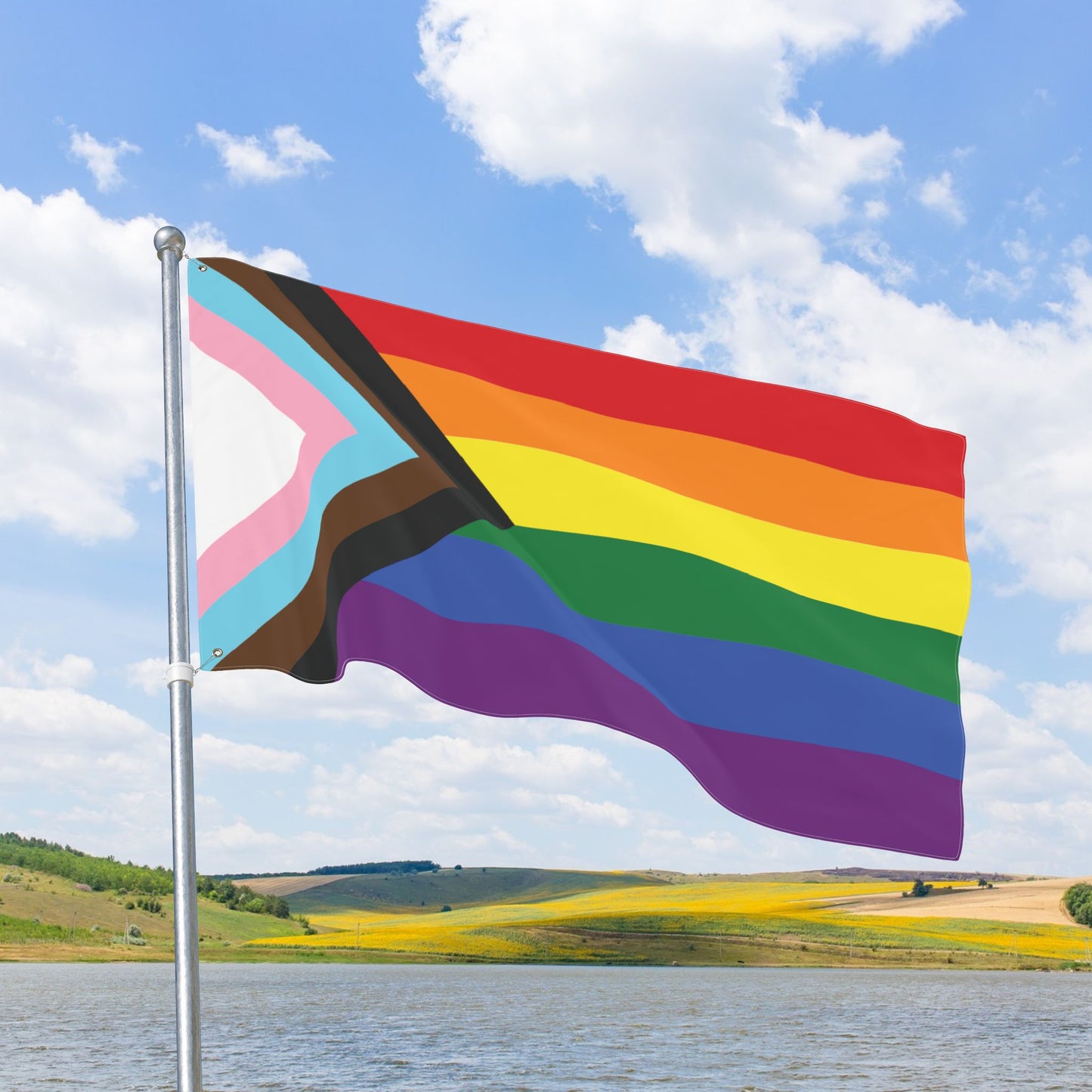 Rainbow Progress Pride Double-Sided Flag, with Left or Right Side Grommets