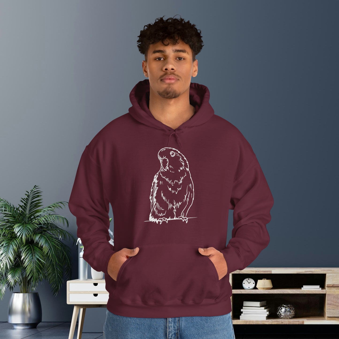 Floofball Lovebird, Line Art Hoodie