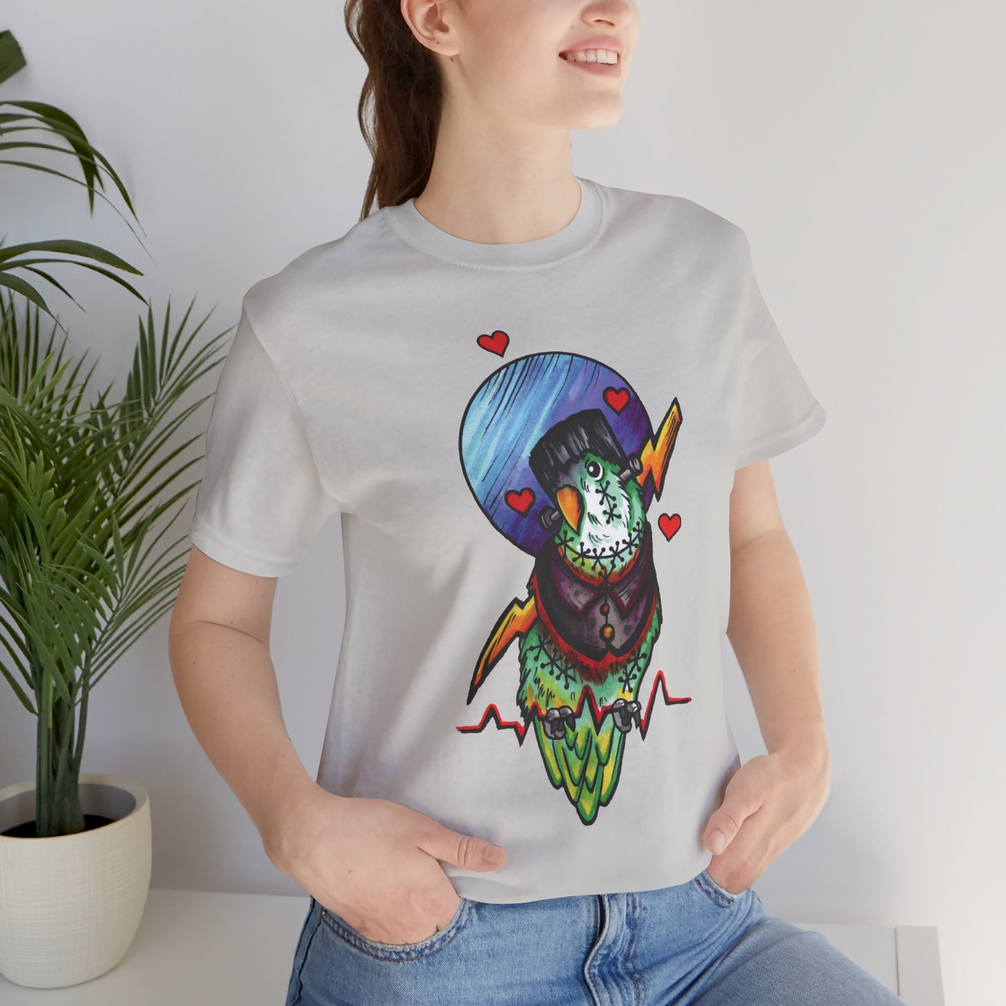 Frankenstein Lovebird, Hand-Drawn & Hand-Colored Tee